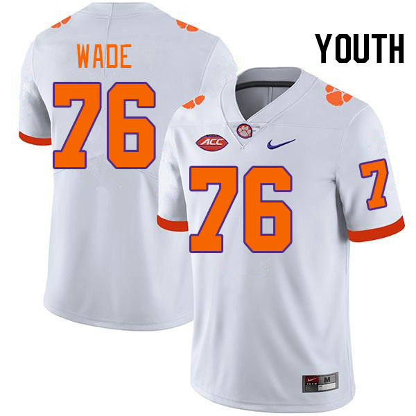 Youth #76 Mason Wade Clemson Tigers College Football Jerseys Stitched-White